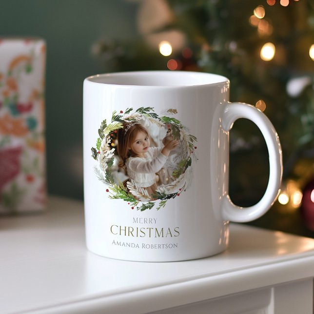 Caneca De Café Natal Greenery Wreath (Criador carregado)