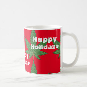 Caneca De Café Natal Holidaze feliz da folha da erva daninha