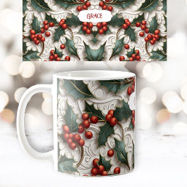 Caneca De Café Natal Holly Patterno Ornamental Mug