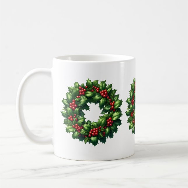 Caneca De Café Natal Holly Wreath Mug (Esquerda)