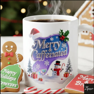 Caneca De Café Natal Iridescente 'Merry & Caffeinated'