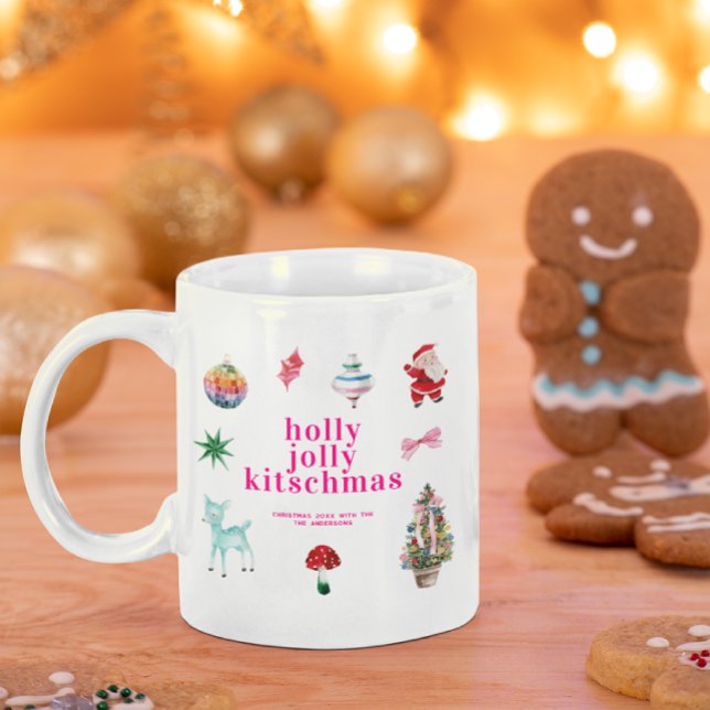 Caneca De Café Natal Kitsch | Férias Holly Jolly retrô (Criador carregado)
