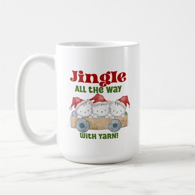 Caneca De Café Natal Kittens Jingle com Yarn (Esquerda)