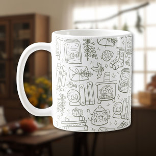 Caneca De Café Natal Literário Amante de Livros Winter Cottagecor