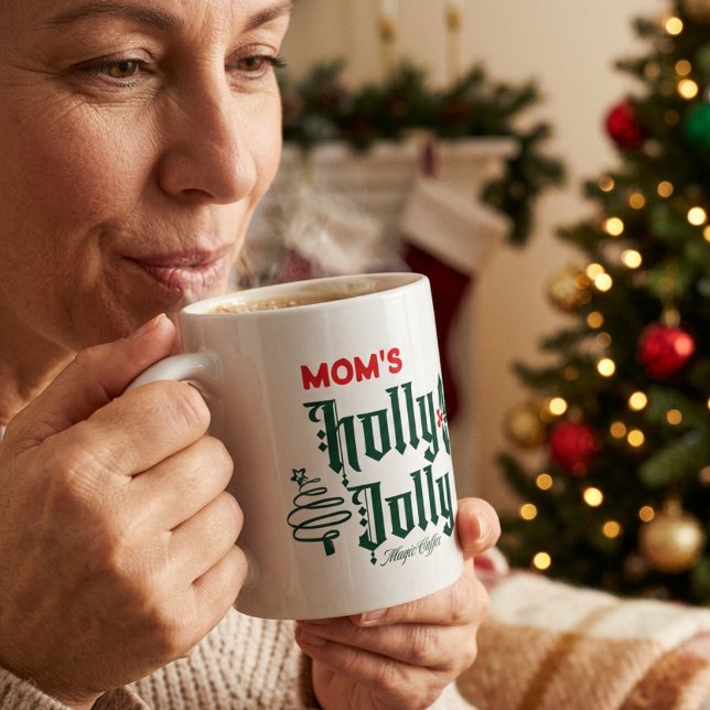 Caneca De Café Natal  Mãe HOLLY JOLLY Vermelho/ Verde Magia (Criador carregado)