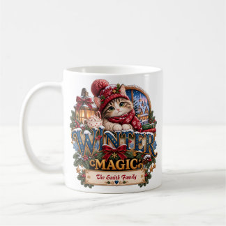 Caneca De Café Natal Mágico Personalizado Gato Aconchegante de Na