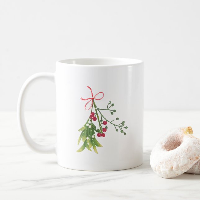 Caneca De Café Natal Mistletoe Holly Berries (Com Donut)