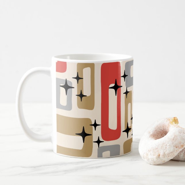 Caneca De Café Natal Moderno de Meados do Século Atômico (Com Donut)
