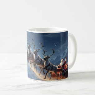 Caneca De Café Natal Montanha Iluminada pela Lua Trenó dos Rena d