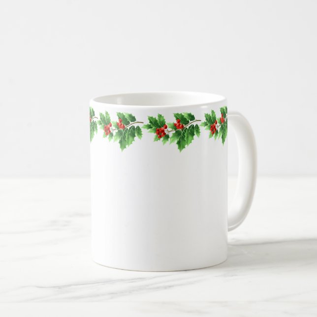 Caneca De Café Natal Mug Holiday Holly (Frente Esquerda)