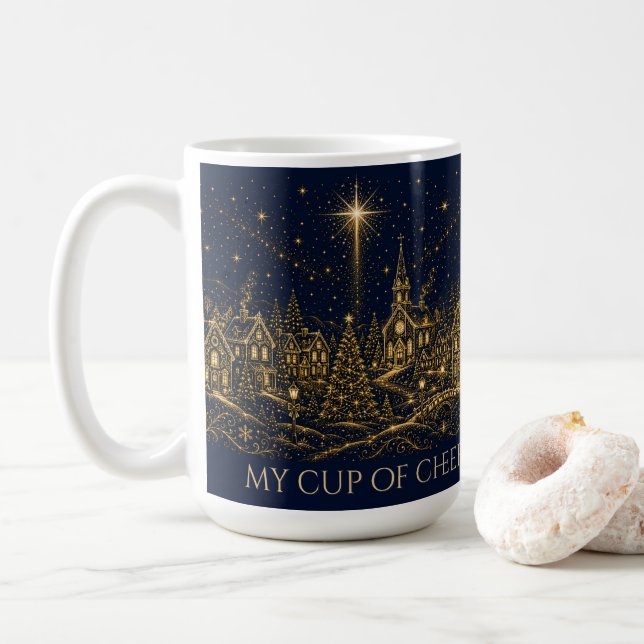 Caneca De Café Natal nas Estrelas | Vila de Natal (Com Donut)