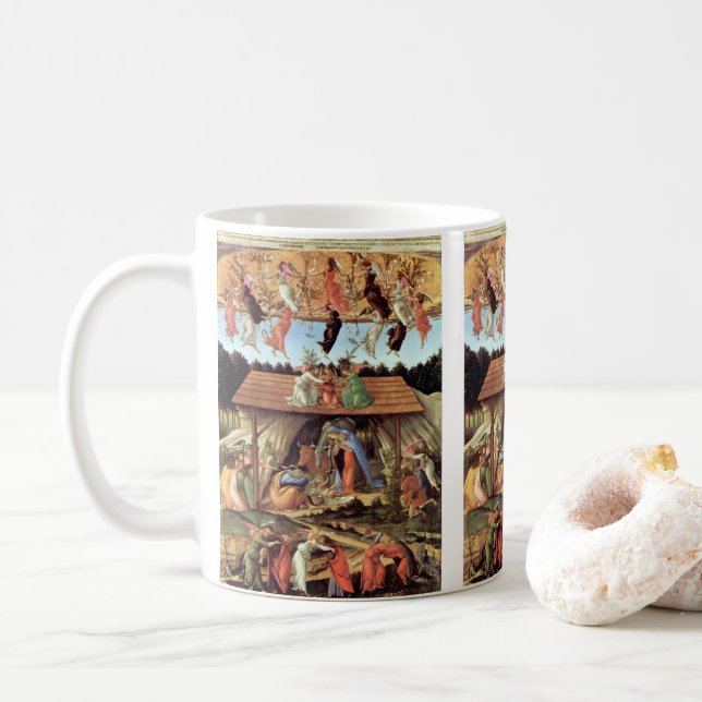 Caneca De Café Natal Natividade, Nascimento do Cristo de Botticel (Com Donut)