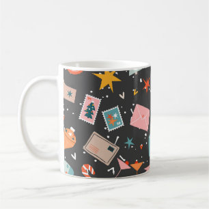 Caneca De Café Natal Negro: Padrão de colheita de ornamentados.