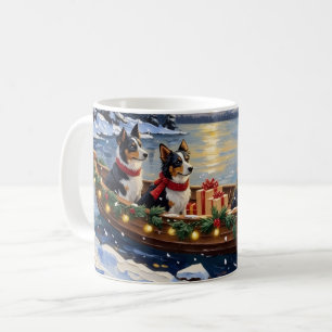 Caneca De Café Natal no barco com Border Collie
