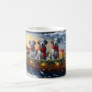Caneca De Café Natal no Barco com dálmata
