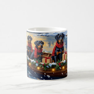 Caneca De Café Natal no Barco com Rottweiler