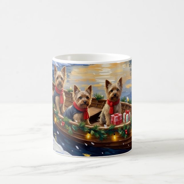 Caneca De Café Natal no barco com Yorkshire Terrier (Centro)