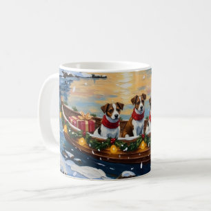 Caneca De Café Natal no barco do Jack Russell Terrier