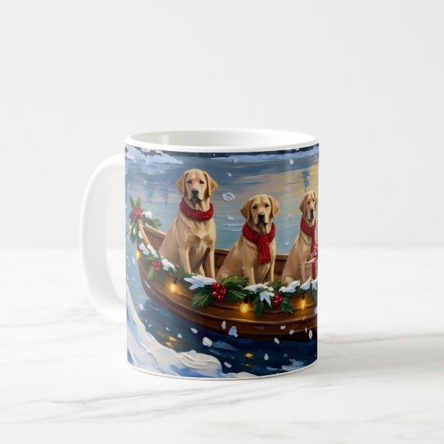 Caneca De Café Natal no barco do Labrador Retriever (Frente Esquerda)