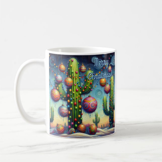 Caneca De Café Natal no Deserto Sudoeste Saguaro Cactus (Esquerda)