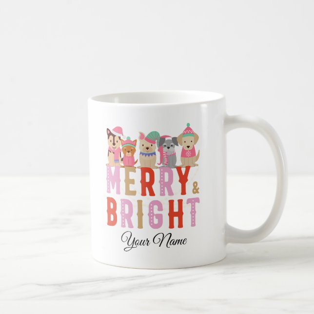 Caneca De Café Natal, ornamentos 07 Feliz e Brilho (Direita)