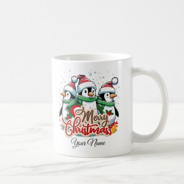 Caneca De Café Natal, ornamentos com pinguins 05 (Direita)