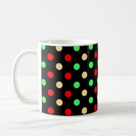 Caneca De Café Natal - Padrão de Pontos de Bolinhas em Fundo Pret
