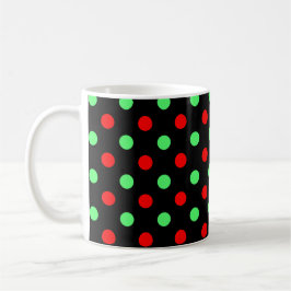 Caneca De Café Natal - Padrão de Pontos Verde e Vermelho  