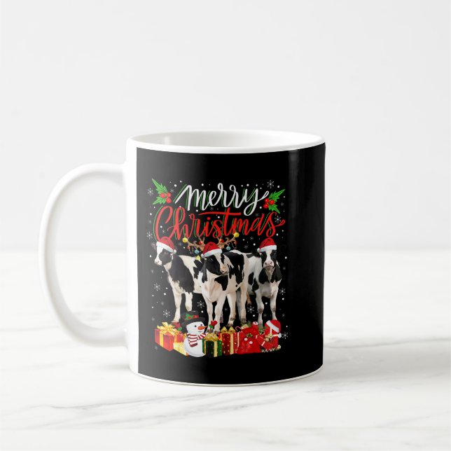 Caneca De Café Natal Pajama Dairy Cow Lover Xmas Tree Luzes (Esquerda)