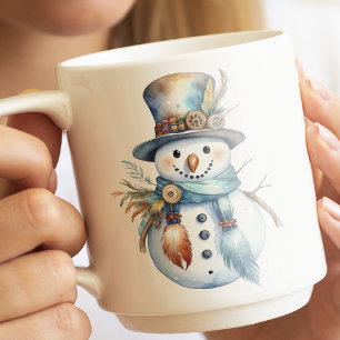 Caneca De Café Natal Papai Noel Boho Aquarela Caprichoso