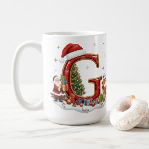 Caneca De Café Natal Papai Noel Elfo Pinguim Alfabeto G