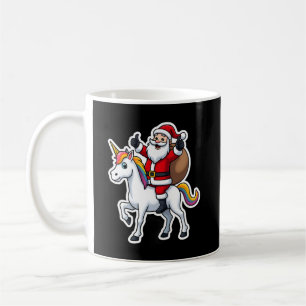 Caneca De Café Natal Papai Noel Montando Unicórnio - Meninas de N