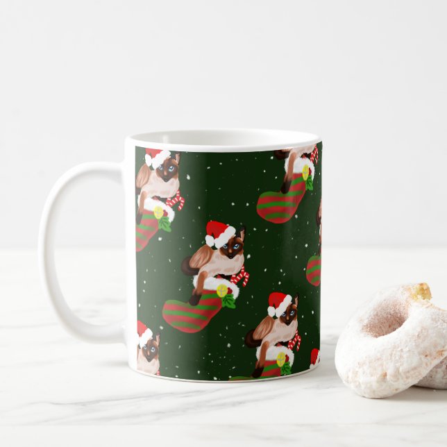 Caneca De Café Natal para gatos siameses com estocagem e chapéu d (Com Donut)
