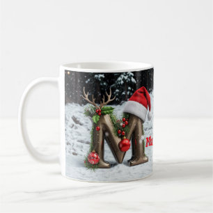 Caneca De Café Natal Personalizado com Nome e Inicial Personaliza