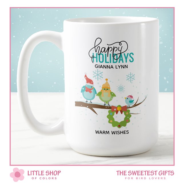 Caneca De Café Natal Personalizado da Família de Aves do inverno (Criador carregado)