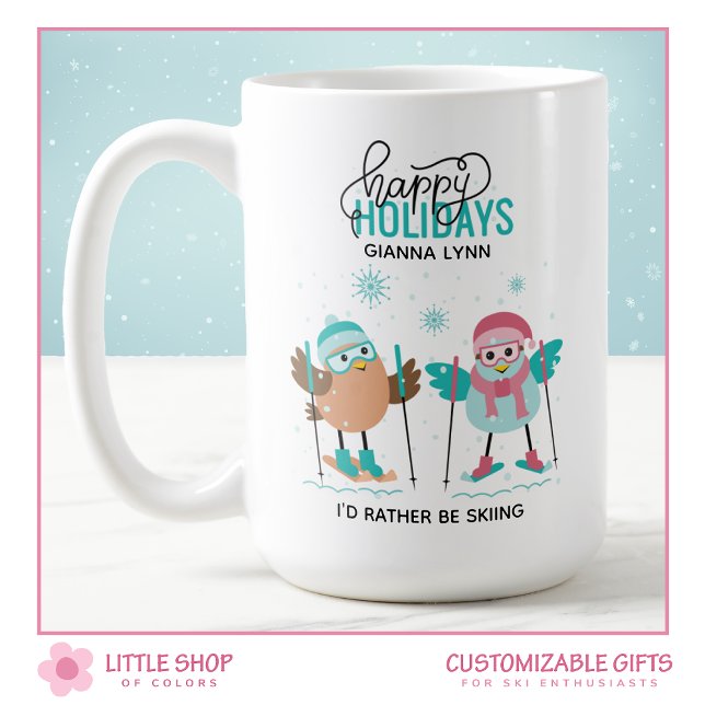 Caneca De Café Natal Personalizado de Esqui (Criador carregado)