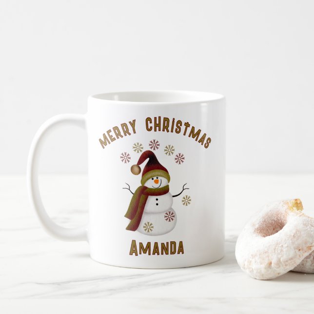 Caneca De Café Natal Personalizado do Boneco de Neve (Com Donut)