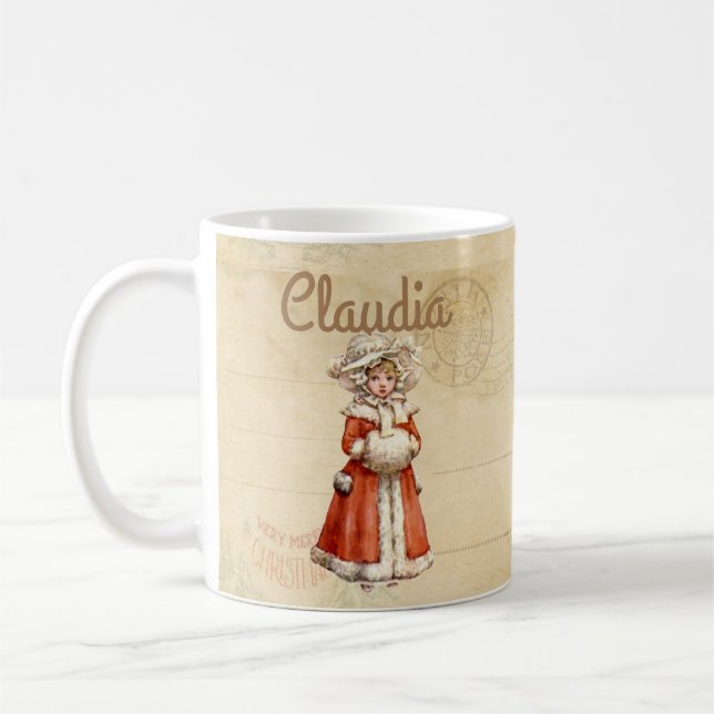 Caneca De Café Natal Personalizado do Pequeno Caroler Vitoriano (Esquerda)