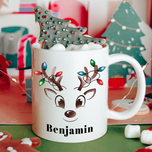 Caneca De Café Natal personalizado do "Reindeer Boy" (Criador carregado)