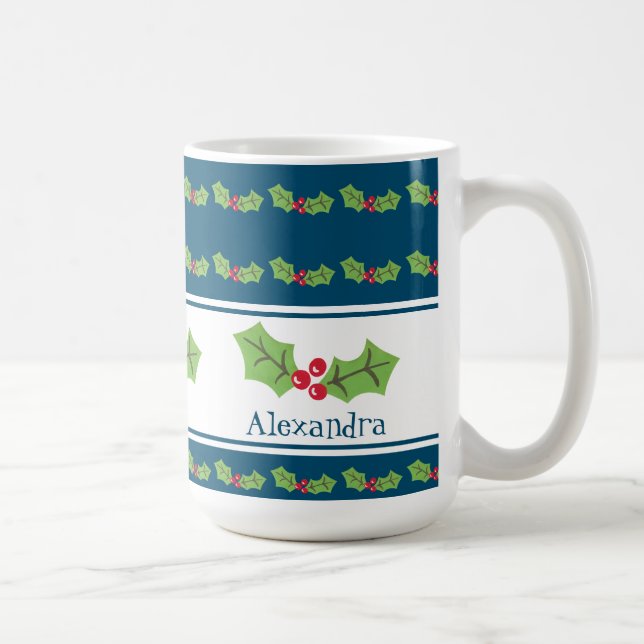 Caneca De Café Natal Personalizado Holly & Berries (Direita)
