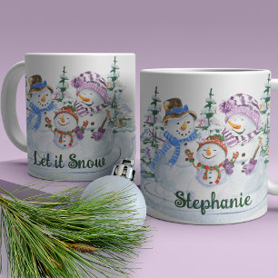 Caneca De Café Natal Personalizado Let it Snow Homem de Neve Fofo