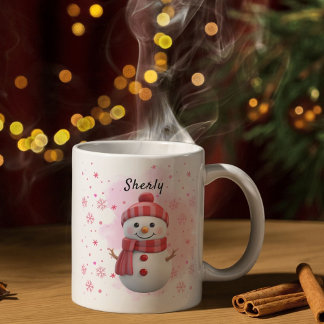 Caneca De Café Natal Personalizado Nome Boneco de Neve Fofo
