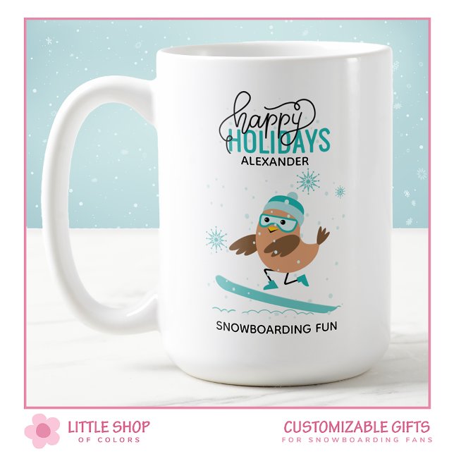 Caneca De Café Natal personalizado para aves de snowboard (Criador carregado)
