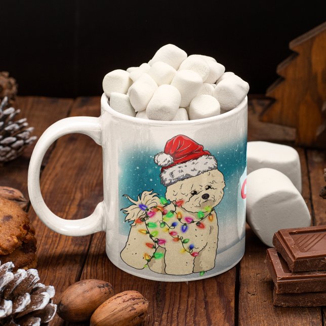 Caneca De Café Natal personalizado Themed Santa Hat Bichon Frisé (Criador carregado)