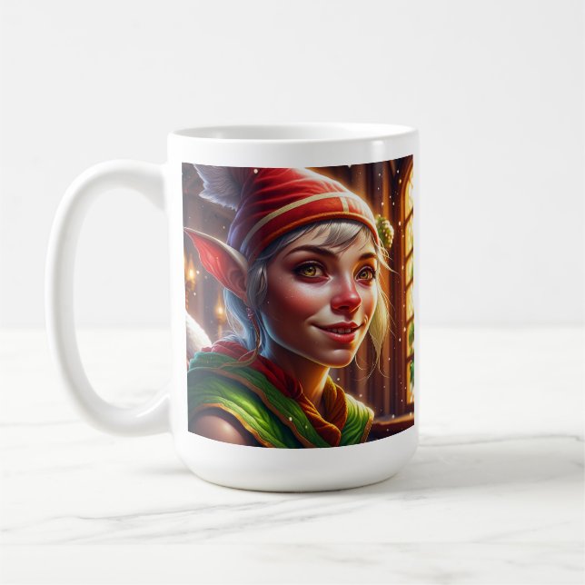 Caneca De Café Natal Personalizado Tia| Elfo Fofo (Esquerda)