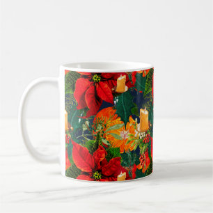 Caneca De Café Natal,poinsettia,velas,festivo,conterrâneo,