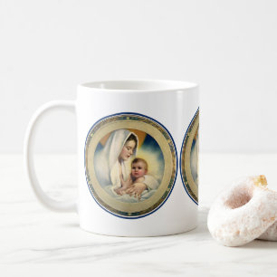 Caneca De Café Natal Religioso Vintage, Madona e Menino