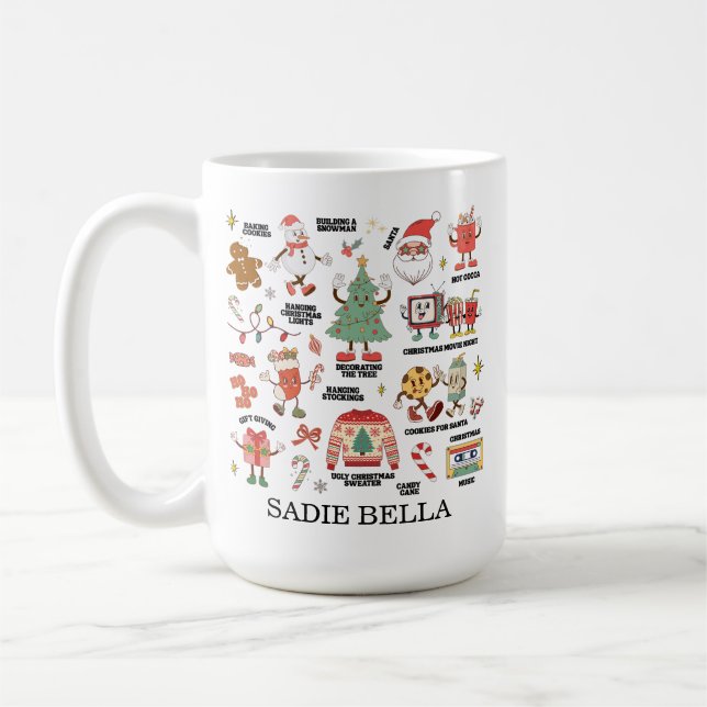 Caneca De Café Natal Retro Nostálgico Verde e Vermelho (Esquerda)