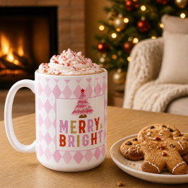 Caneca De Café Natal Rosa Diamante Alegre e Brilhante