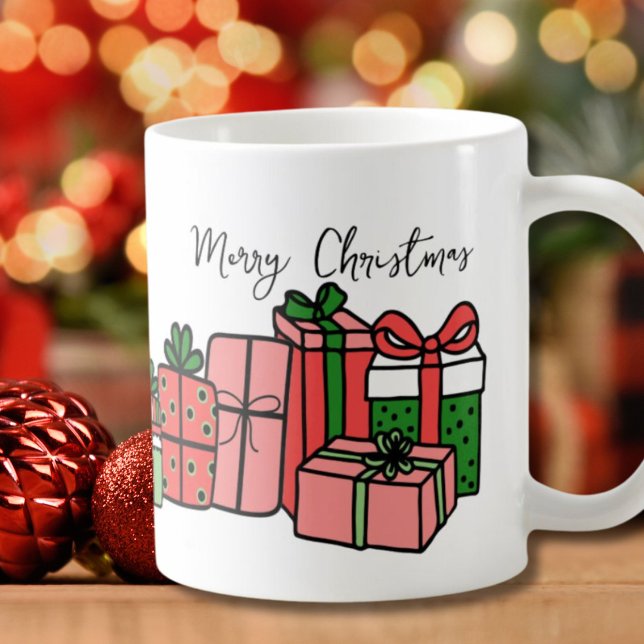 Caneca De Café Natal Rosa Vermelho Moderno Fofo (Cute Unique Modern Script Red Pink Christmas Coffee Mug)